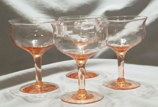 Heisey Gayoso Pink Blown Depression Glass Champagne/sherbet Glasses,  Set Of 4