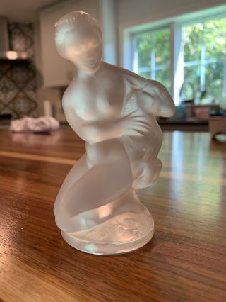Lalique France Crystal Figurine Nude Woman Lady With Goat Lamb Or Faun