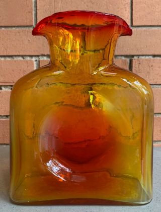Vintage Orange Red Colored Double Spout Glass Blenko Vase Mid Century Modern