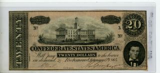 $20 1864 T - 67 Csa Confederate States Of America Richmond Cr - 506 32041