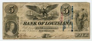 1862 $5 The Bank Of Louisiana Note - Civil War Era W/ " Forced Issue " Stamp