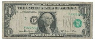 1969 D $1 Dollar Federal Reserve Offset Misaligned Printing Error Note H33272939