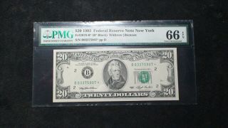 1993 Twenty Dollar Pmg Gem Unc 66 Epq Fed Reserve York Star Note $20 Bill