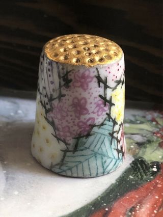 Thimble 1” Glazed Ceramic Hand Crafted Patchwork Quilt 2