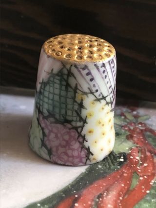 Thimble 1” Glazed Ceramic Hand Crafted Patchwork Quilt 3