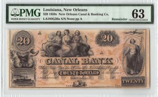 United States / Lousiana,  Orleans 1850s Pmg Choice Unc 63 50 Dollars