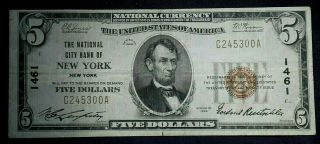 1929 Five Dollar $5 National Currency - York -