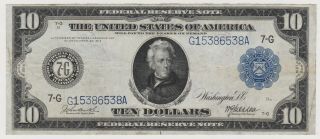 Large Size Note 1914 Frn $10 Ten Dollar Bill Federal Reserve Note F - 928,