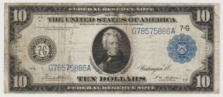 Large Size Note 1914 Frn $10 Ten Dollar Bill Federal Reserve Note F - 931b