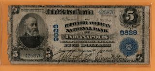 1902 $5.  00 Fletcher Bank Of Indianapolis