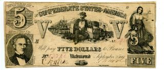 1861 $5 Confederate Currency T - 37