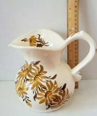 Vintage Cash Family Hand Painted Pottery Pitcher Brown Flowers