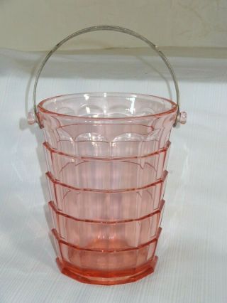 Indiana Pink Depression Glass Tea Room Ice Bucket With Metal Handle