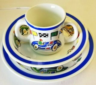 Tiffany & Co 3 Piece Race Car Ceramic Dish Set 2