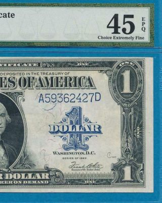 $1.  00 1923 Fr.  237 Silver Certificate Blue Seal Attractive Pmg Xf45epq