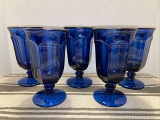 (5) Imperial Glass Ohio Old Williamsburg Deep Blue Ultra Cobalt Iced Tea Glasses