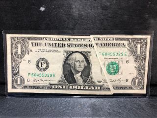 1981 $1 One Dollar Frn Federal Reserve Note " Interior Fold Error "