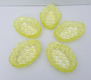 5 Vaseline Glass Daisy Button Berry Bowls Uranium Eapg