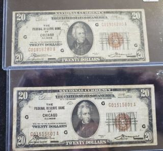 Two 1929 Twenty Dollar Chicago National Bank Notes L@@k