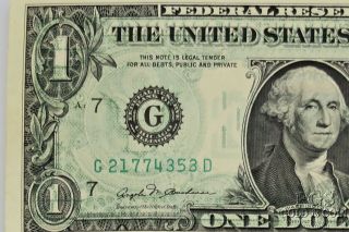 Error 1981 $1 Federal Reserve Note Overprint Error Us Currency Note 19784