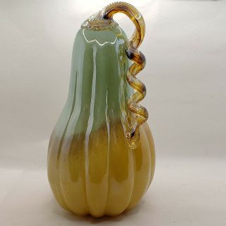 Blown Art Glass Blue Gold Iridescent Pumpkin Gourd Stem 11 " Tall