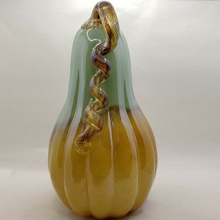 Blown Art Glass Blue Gold Iridescent Pumpkin Gourd Stem 11 