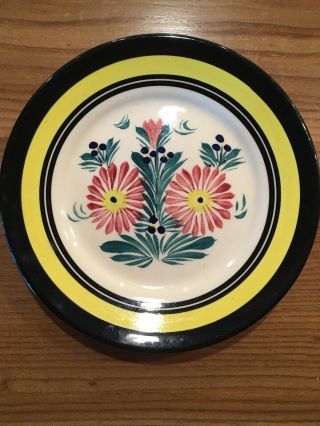 Henriot Quimper France 7.  5” Small Plate Round Dish Yellow/black Rim