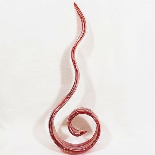 Hand Blown red white ribbon MURANO ART Glass Abstract 15 
