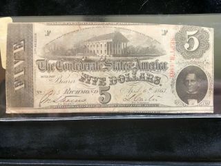 Confederate Currency 1863 Five Dollars T - 60