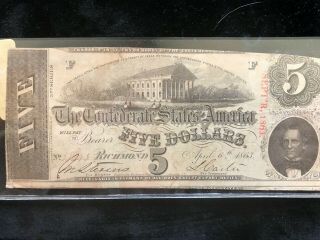 CONFEDERATE CURRENCY 1863 FIVE DOLLARS T - 60 2