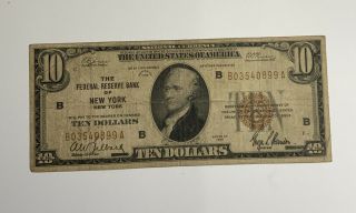 1929 $10 National Currency Bank Note - Federal Bank Of York Ny - Brown Seal