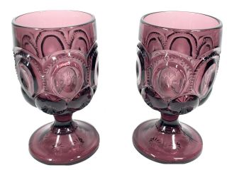 Set 2 Le Smith Moon Stars Amethyst Purple Glass Water Goblets One Chip 5.  75”