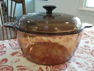Corning Visions Amber 4.  5 L Dutch Oven Stock Pot W/ Lid Cover Glass Cookware Usa
