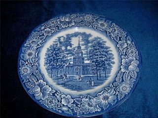 Set Of 3 Staffordshire Liberty Blue 10 " Dinner Plates Independence Hall Exc