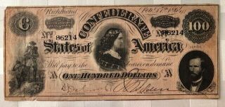 1864 Series 1 - $100 Dollar Confederate States Richmond Confederate $100 Dollars