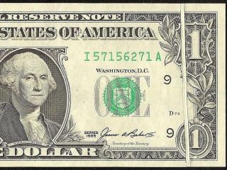Au 1985 $1 Dollar Bill Gutter Fold Printing Error Note Currency Paper Money