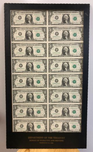 $1 1981 Uncut Sheet Sixteen Federal Reserve Notes Ny Department Of The Treasury