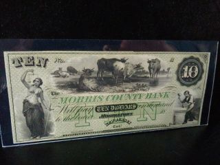 1850s $10 Morris County Bank Morristown Nj Gorgeous Au Great Color