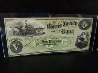 1850s $5 Morris County Bank Morristown Nj Gorgeous Au Great Color