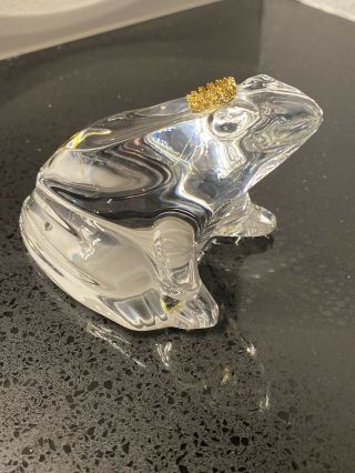 Baccarat Crystal Frog Prince Figurine W/ Gold Crown