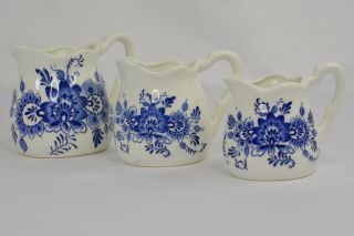 Set Of 3 Blue & White Ceramic Decorative Kitchen Measuring Cups Marked Japan