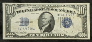 Us Currency $10 Ten Dollar Note 1934 D Silver Certificate Blue Seal Bill