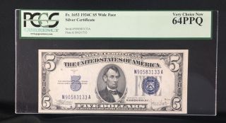 1934 - C $5 Silver Certificate Pcgs 64ppq Fr 1653 Wide Face Serial N90583133a