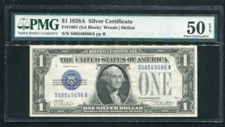 Fr.  1601 1928 - A $1 One Dollar “funnyback” Silver Certificate Pmg About Unc - 50epq