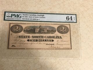 Ac Obsolete State Of North Carolina Raleigh $2 1863 Cr Nc - 131 Pmg 64 Epq