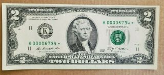 2009 $2 Two Dollars Star Note Low Serial Number Uncirculated