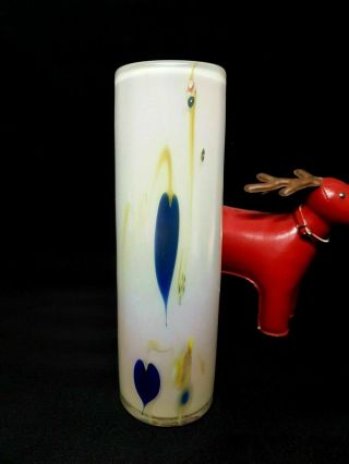 Robert Held White Opalescent Heart 9.  75 " Cylinder Art Glass Vase