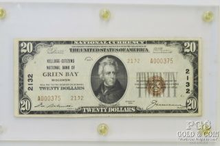 1929 $20 National Currency Bank Of Green Bay A000375 In Currency Holder 19858