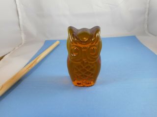 Vintage Viking Amber Art Glass Owl Figurine Paperweight Mid Century Modern