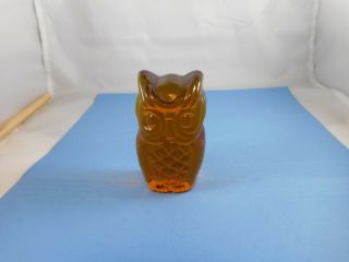 Vintage Viking Amber Art Glass Owl Figurine Paperweight Mid Century Modern 2